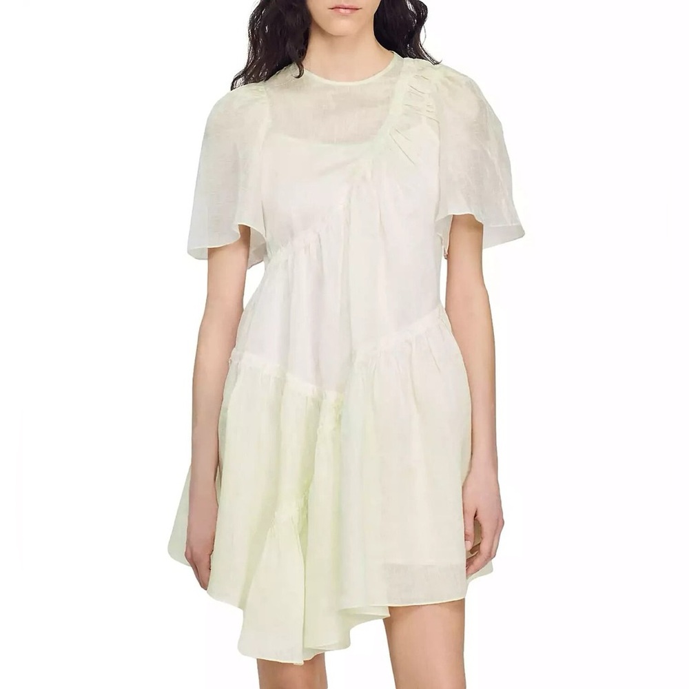 Sandro White Pleated Puff Sleeve Sundress